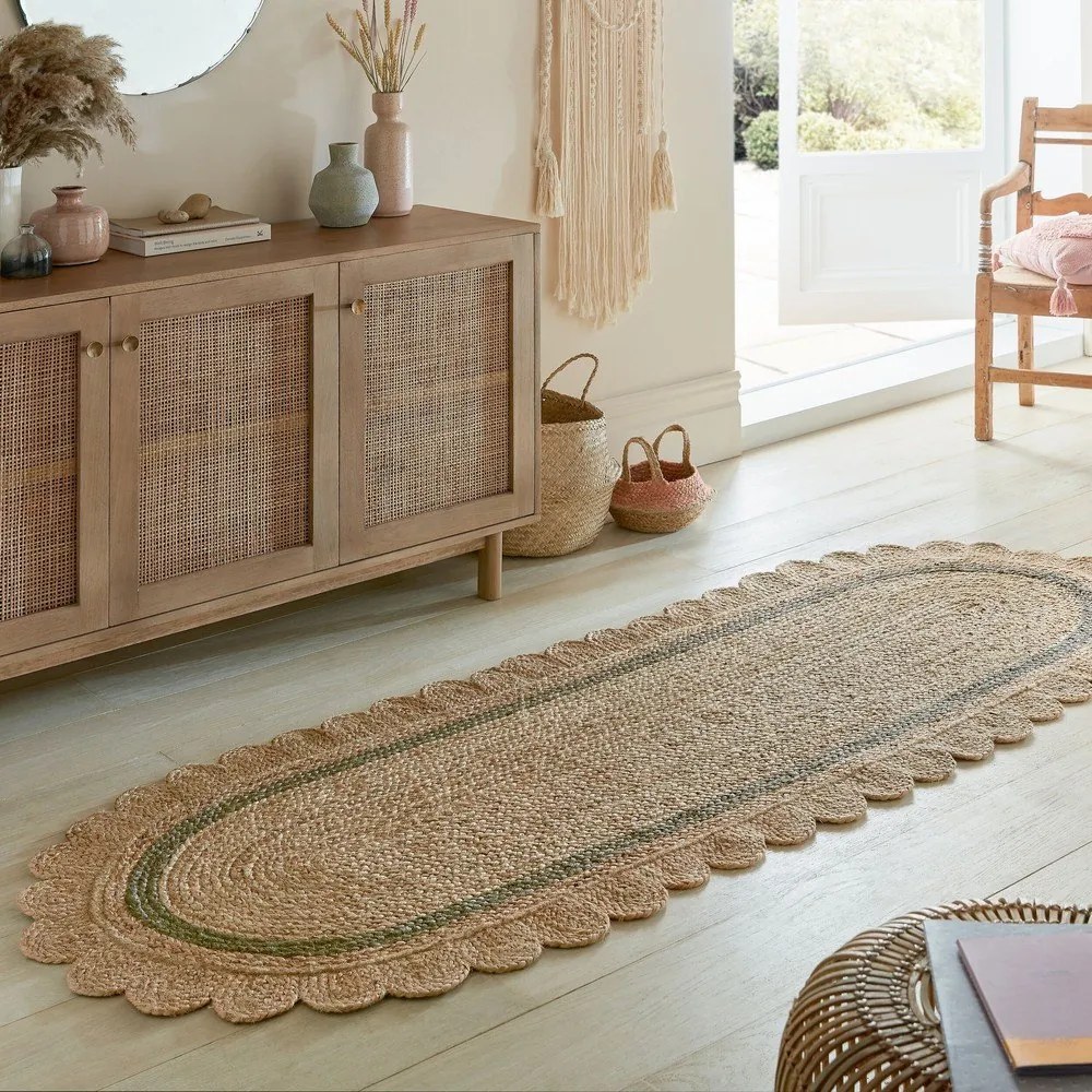 Covor tip traversă verde închis/în culoare naturală țesut manual din iută 80x230 cm Grace Green – Flair Rugs