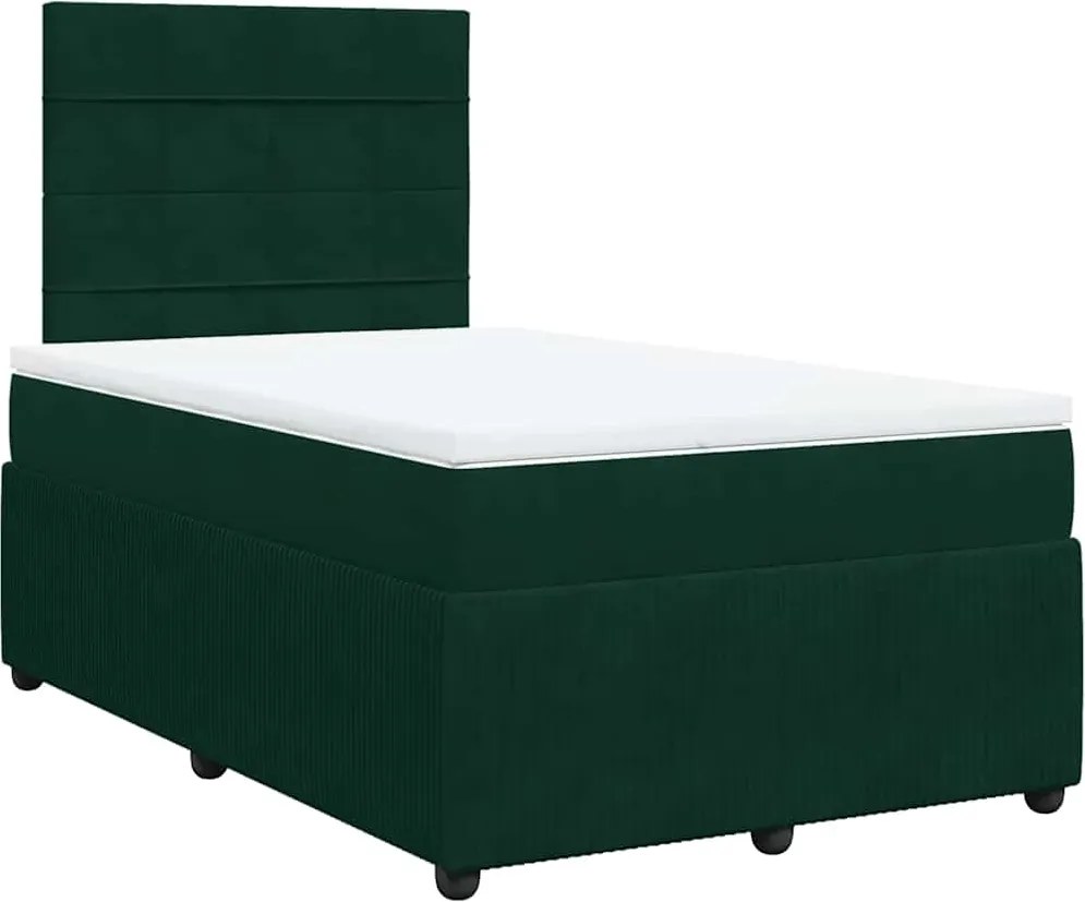 vidaXL Pat box spring cu saltea, verde închis, 120x190 cm, catifea