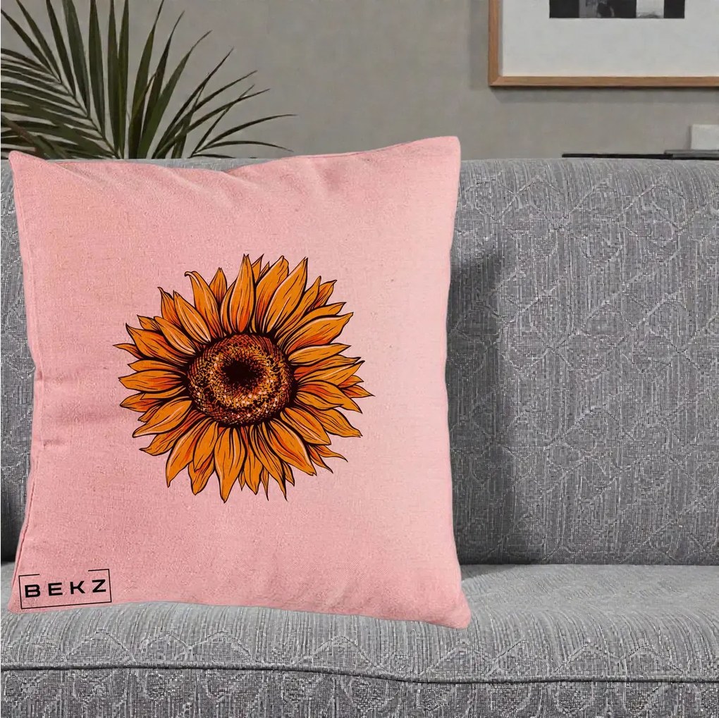 Perna Decorativa Floarea Soarelui Vibranta, 40x40 cm, Roz, Husa Detasabila, Perna Inclusa, BEKZ®