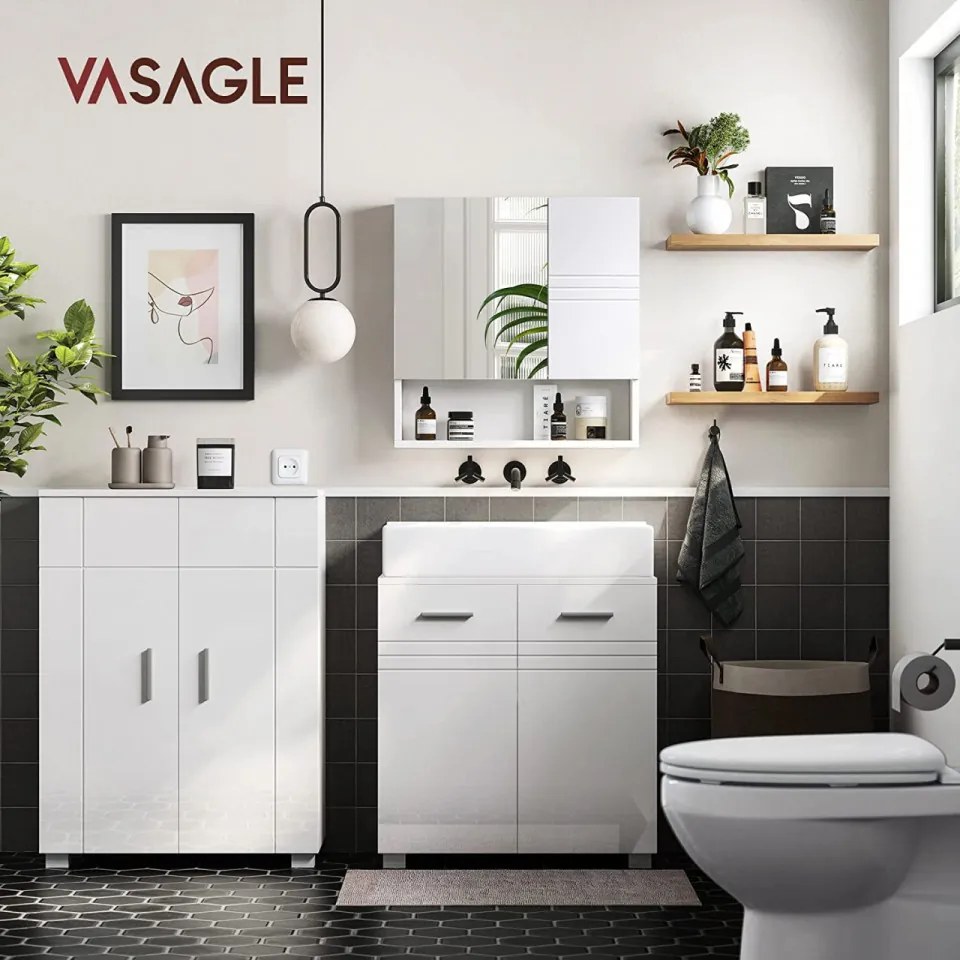 Dulap de Baie cu Oglinda, Alb, MDF / PAL