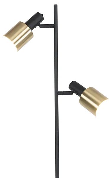 Lampă de podea de design neagră cu auriu 2 lumini - Stijn
