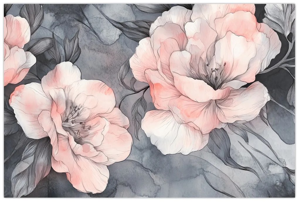 Tablou - Schiță de flori (90x60 cm)