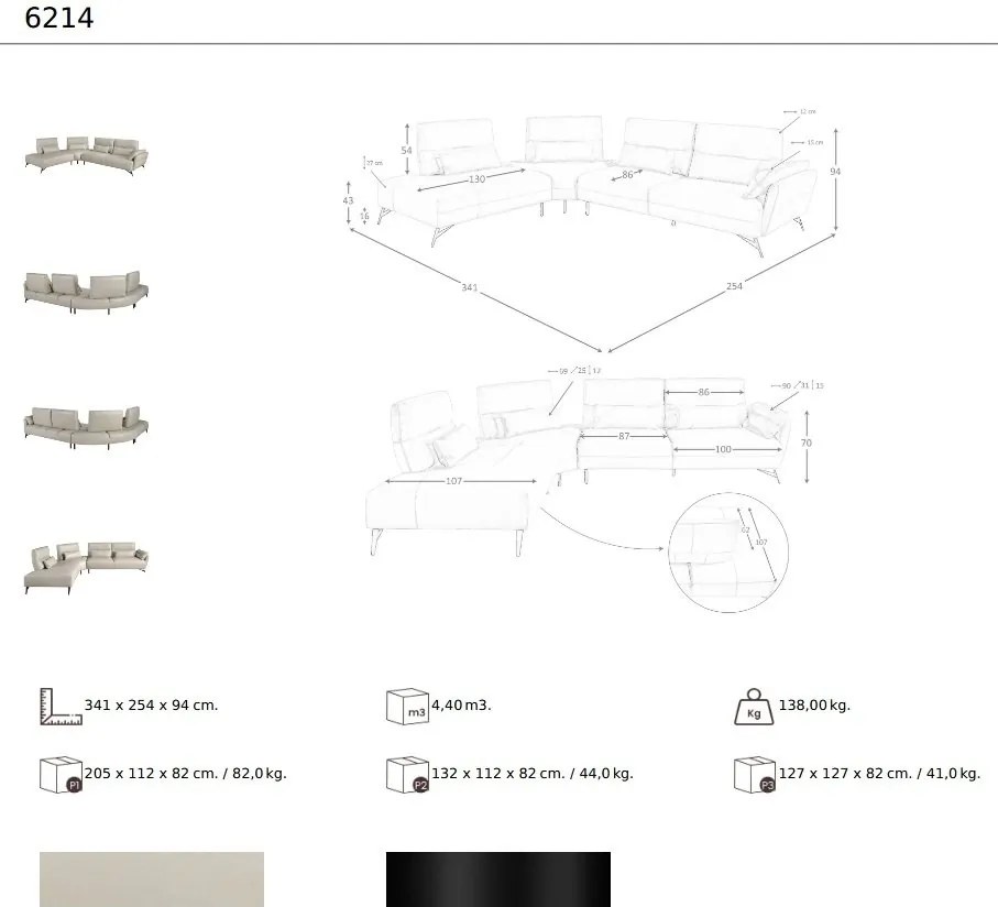 Coltar 5 locuri, Spatar Reglabil, Sezlong Stanga, Cowhide sand