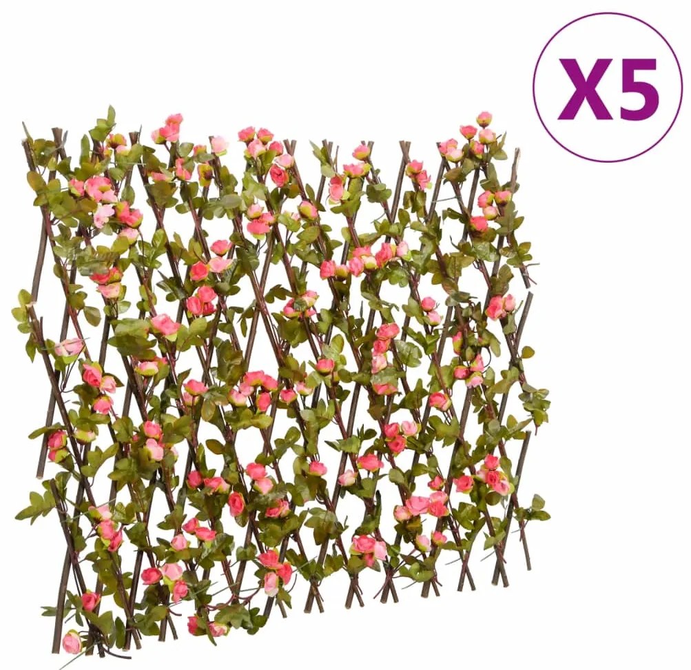 vidaXL Spalier cu iederă artificială extensibil, 5 buc. roz 180x60 cm