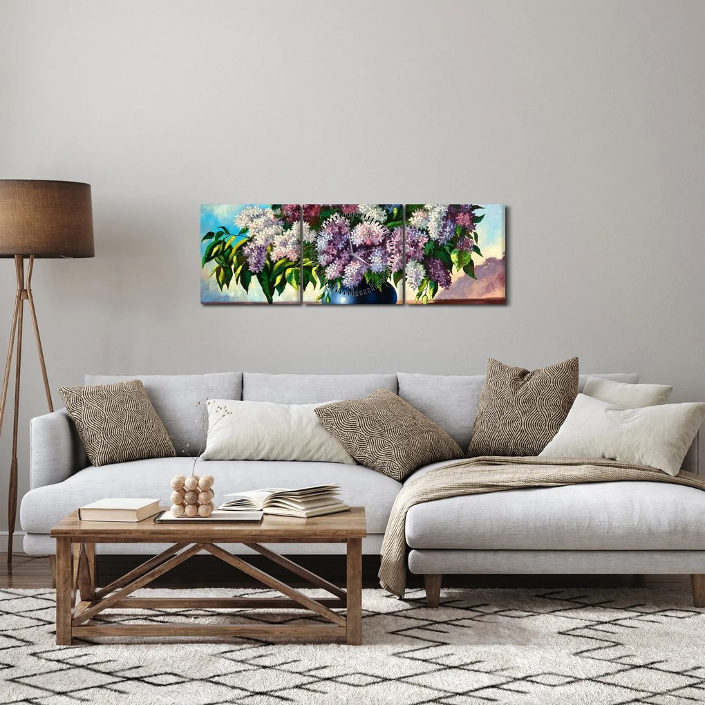 Tablou - Buchet de liliac (cu ceas) (90x30 cm)