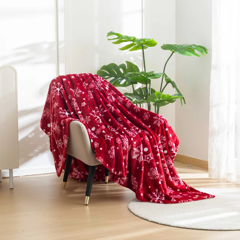 Patura Cocolino rosie de Craciun SNOWFALL Dimensiune: 200 x 220 cm