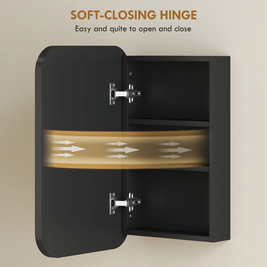 HOMCOM Dulap cu oglindă pentru baie, dulap de baie cu oglindă, dulap suspendat cu poliță reglabilă, 40 x 10 x 60 cm, Negru | Aosom Romania