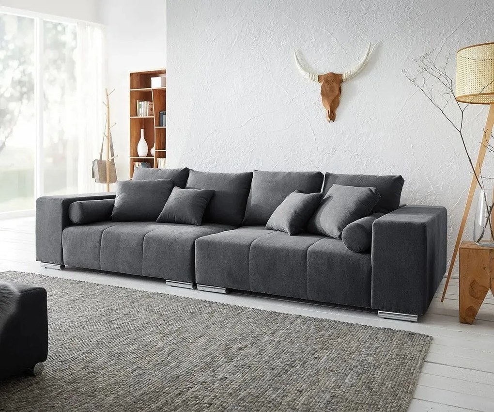 Canapea extensibilă dumonde cu ladă de depozitare si sezut confortabil din spuma high-density, Marbela Enjoy Graphite XXL 295x100 cm