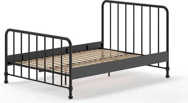 Pat single negru din metal cu somieră 140x200 cm BRONXX – Vipack