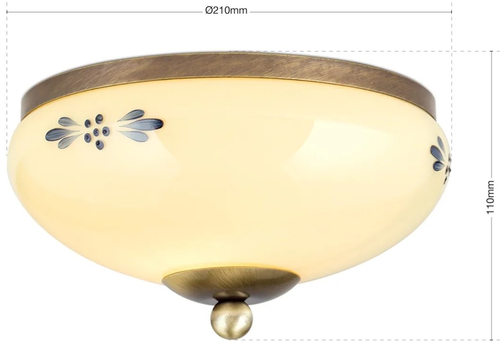 Plafoniera clasica Landhaus 21cm alama antique/ sticla champagne decor albastru