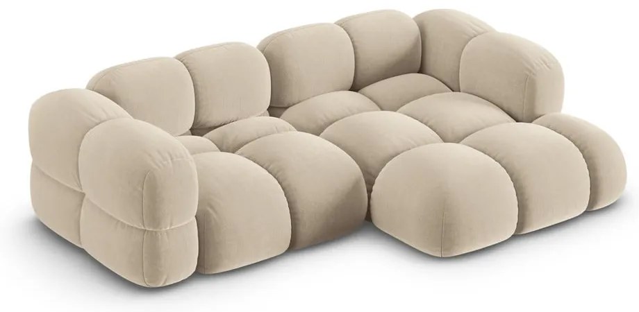 Colțar bej cu tapițerie din catifea (cu colț pe partea dreaptă/cu șezlong) Loretto – Cosmopolitan Design