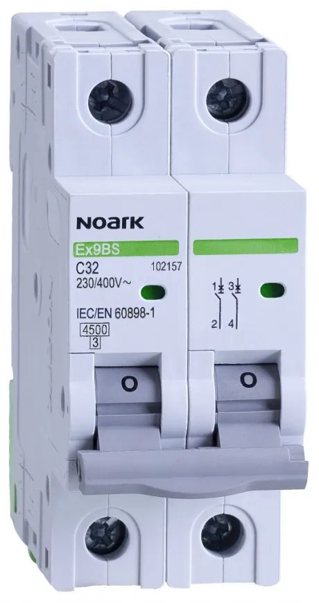 Siguranta automata 2P, 10A, curba de declansare B, capacitate de rupere 4,5kA, Noark