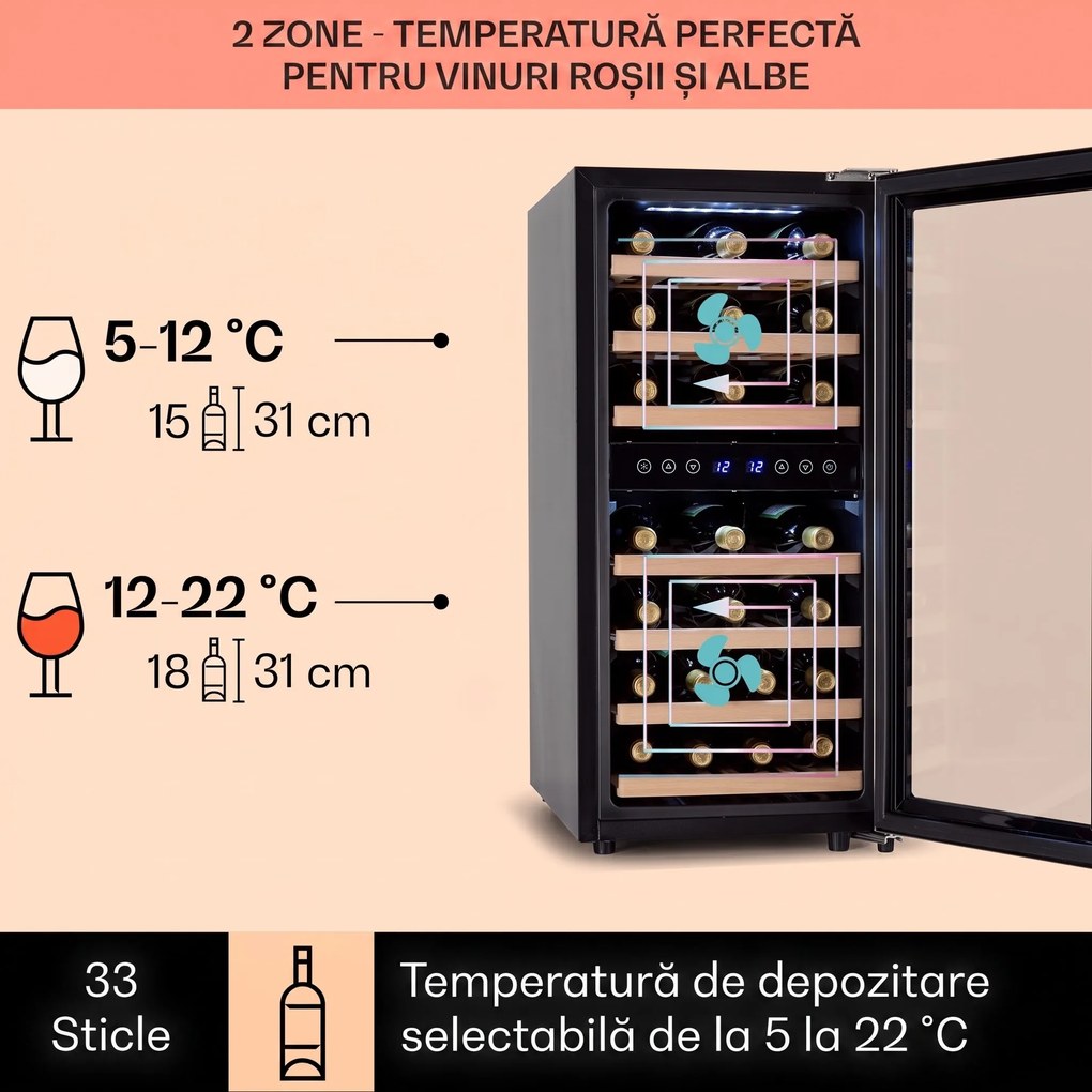 Klarstein Vinamour 33 Duo frigider de vin 2 zone 89 L / 33 sticle 5-18°C Touch