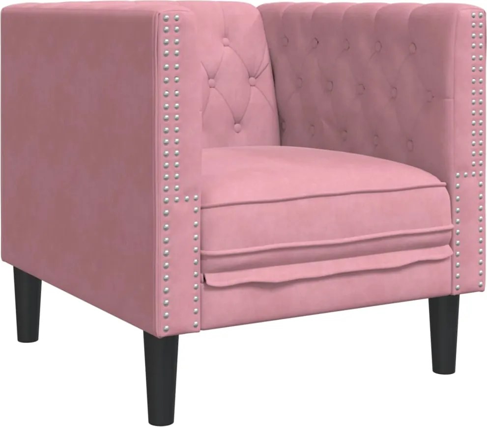 vidaXL Fotoliu Chesterfield, roz, catifea