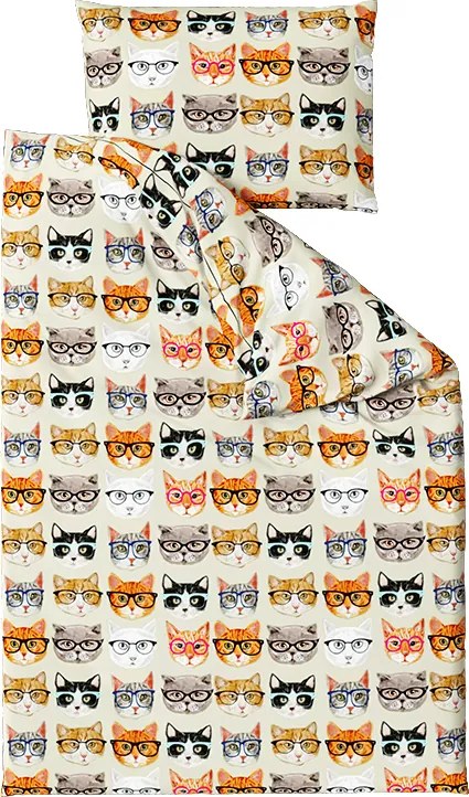 Lenjerie de pat din bumbac bej CAT GLASSES Dimensiune lenjerie de pat: 2 buc 70 x 90 cm | 200 x 220 cm