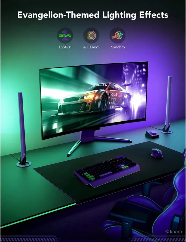 Set 2 Smart LED lampi gamer Govee RGBIC H6047, 24 W, Segmente de culoare adresabile, Wi-Fi, Bluetooth, Govee Home, Negru