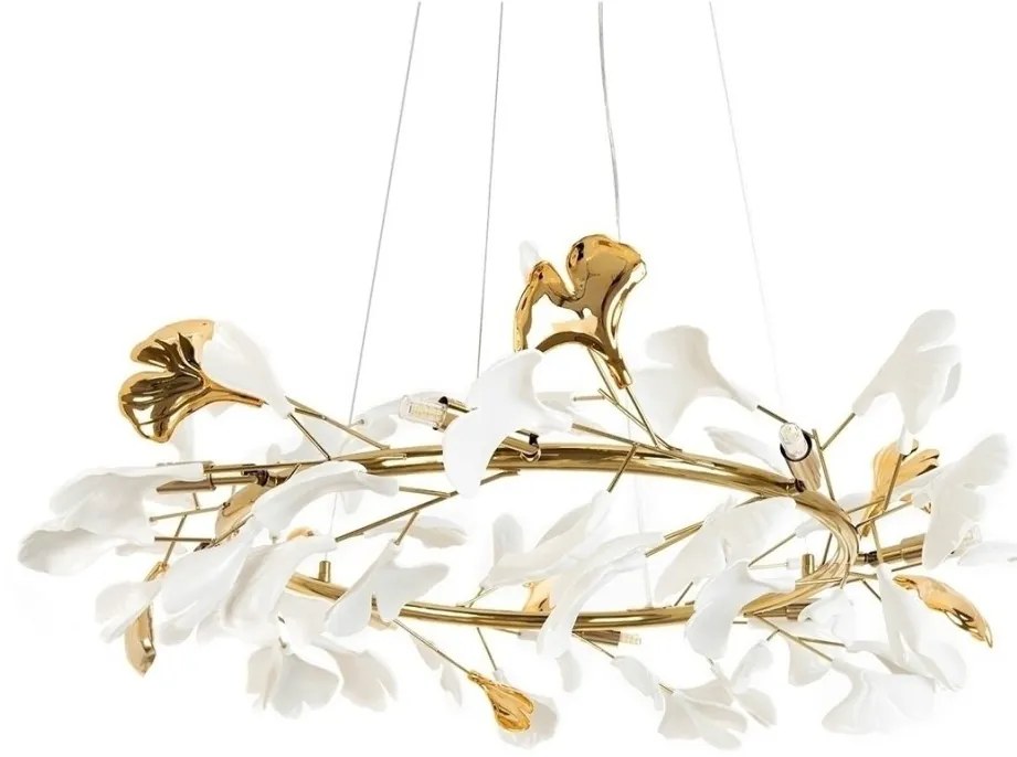 Lustra Suspendata, Metal Auriu, Petale Flori Albe, FLORA 80 PP