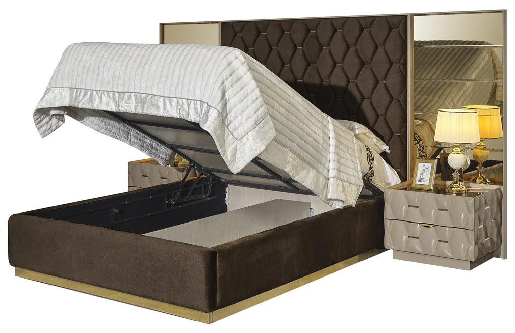 Set dormitor complet mdf 30 mm si metal - royal lav - crem/antracit cu auriu