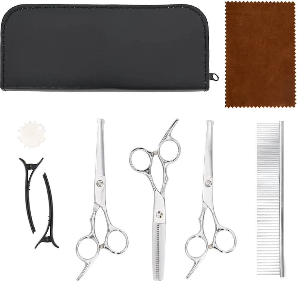 vidaXL Set 7 piese foarfece pentru îngrijirea câinilor oțel inoxidabil