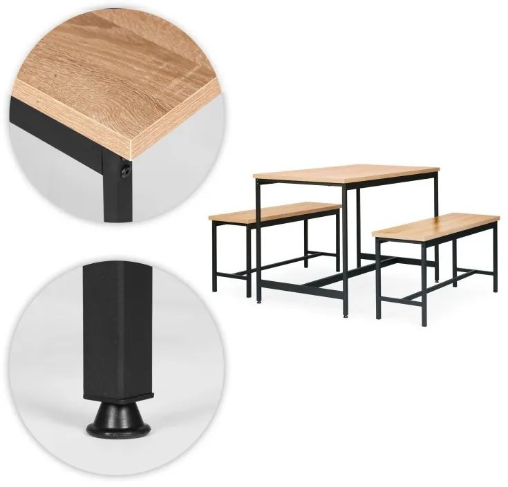 Set de mobilier Loft pentru sufragerie sau bucătărie - masă și 2 bănci
