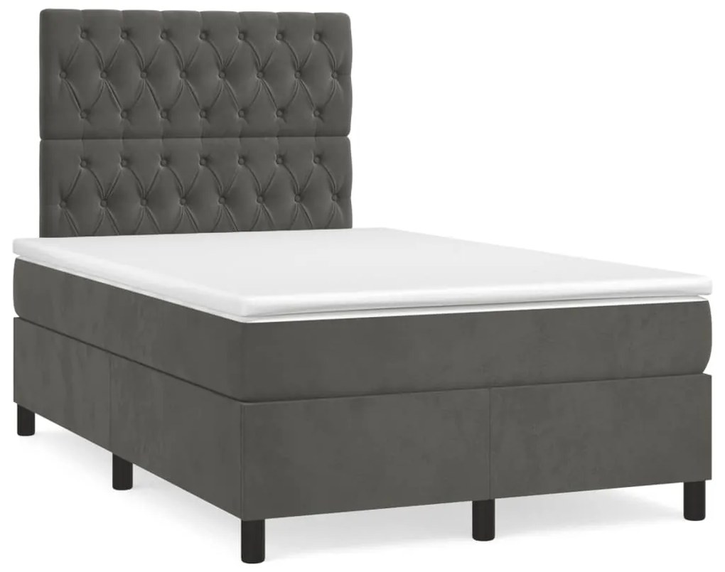 vidaXL Pat cu arcuri, saltea și LED, gri închis, 120x190 cm, catifea