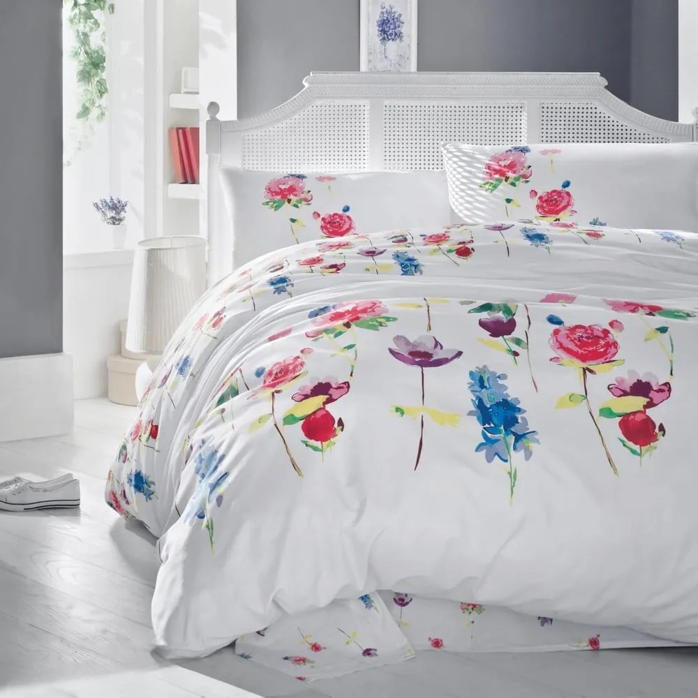 Lenjerie de pat cu cearșaf din bumbac şi 2 feţe de pernă Spring, 200 x 220 cm