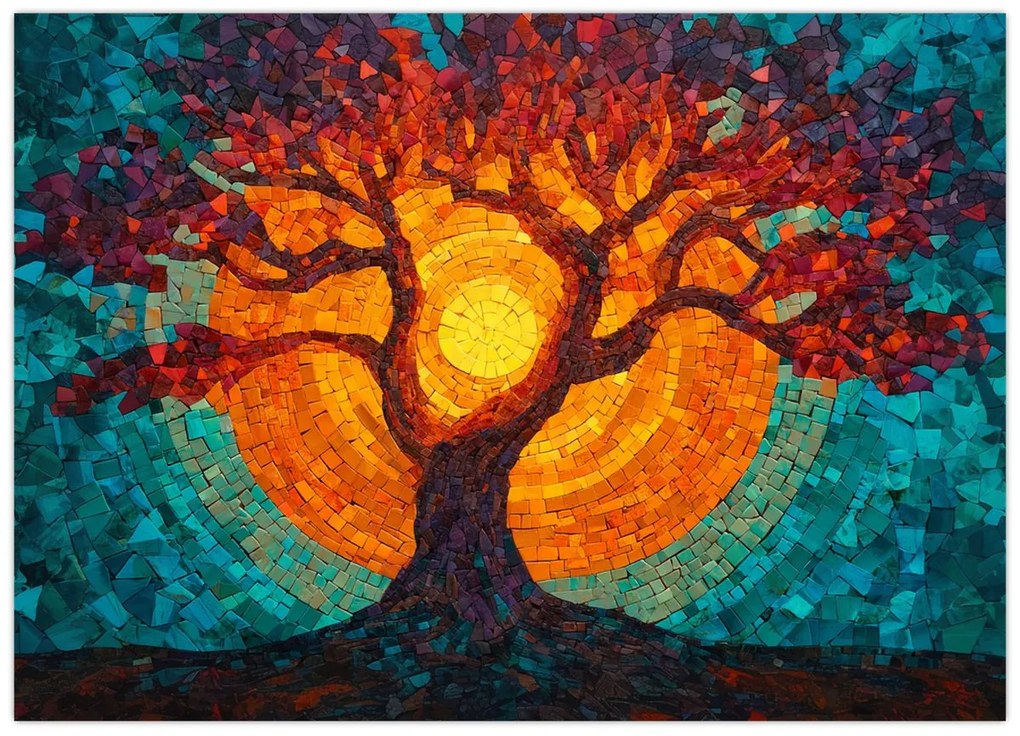 Tablou - Arborele vieții și soarele în mozaic (70x50 cm)