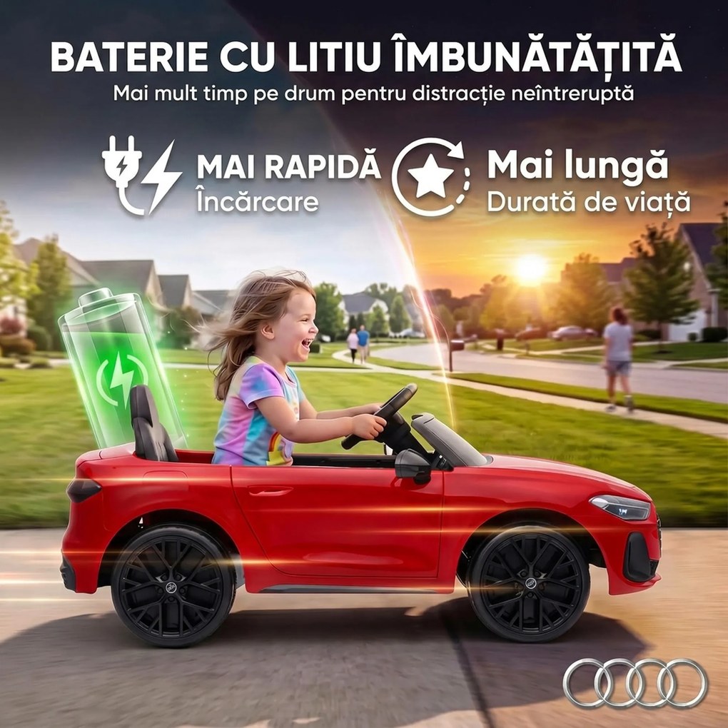 AIYAPLAY Mașină Electrică pentru Copii 12V Audi A5L cu Telecomandă, Baterie cu Litiu, 2 Motoare, Telecomandă, Roșu | Aosom Romania