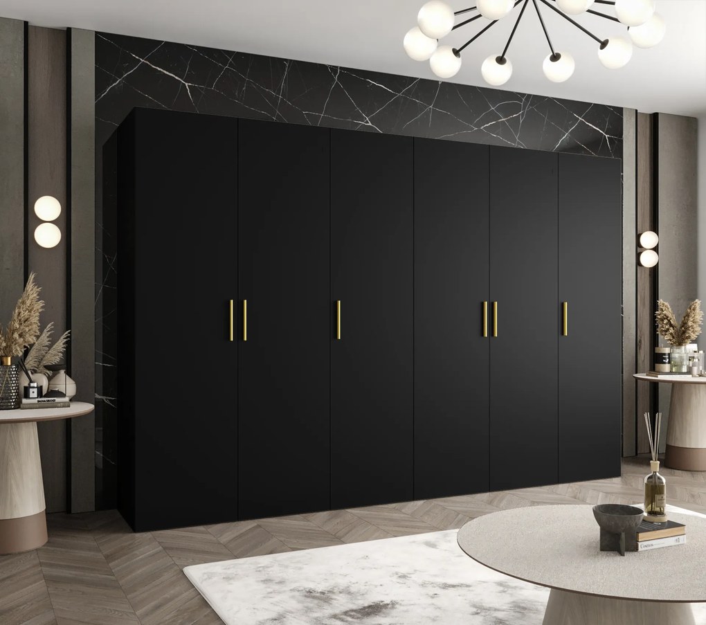 Dulap de haine 300 cm Borry 1 (Negru + Auriu). 1125796