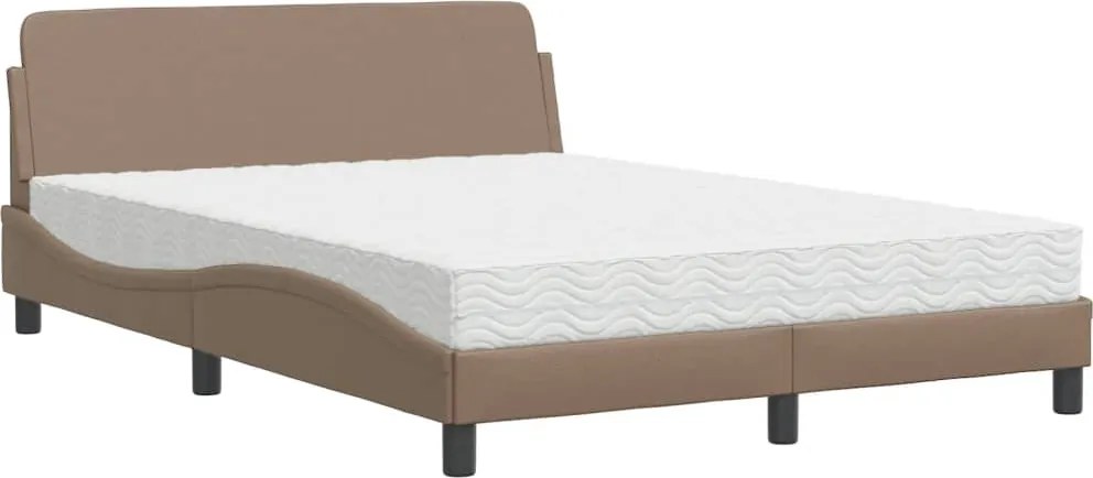 vidaXL Pat cu saltea, Dover, cappuccino, 140x200cm piele ecologică