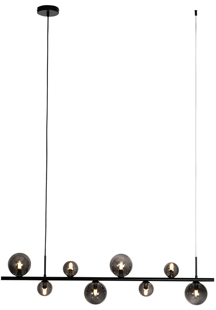 Lampă suspendată neagră cu sticlă fumurie ovală cu 8 lumini - Monaco