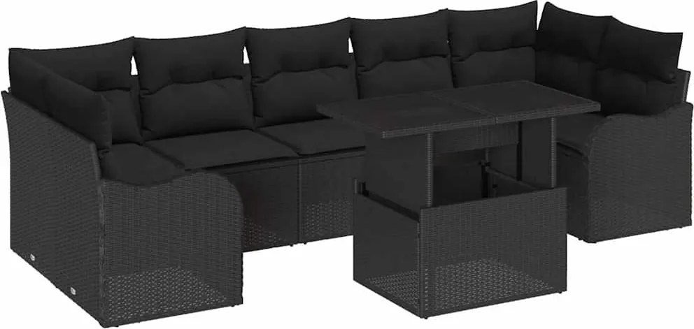 vidaXL Set de canapele pentru grădină cu pernă 8 pcs Negru Rattan poli