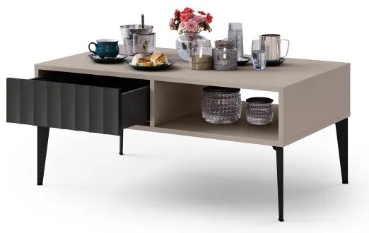Măsuță de cafea RONJA cu sertar, taupe/negru