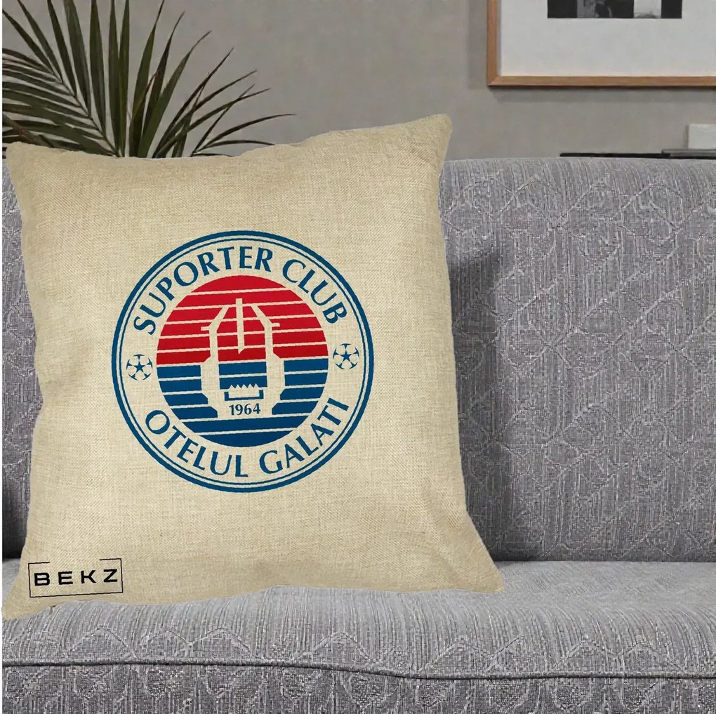 Perna Personalizata Otelul Galati Suporter Club 1964, 40x40 cm, Crem, Husa Detasabila, Perna Inclusa, BEKZ®