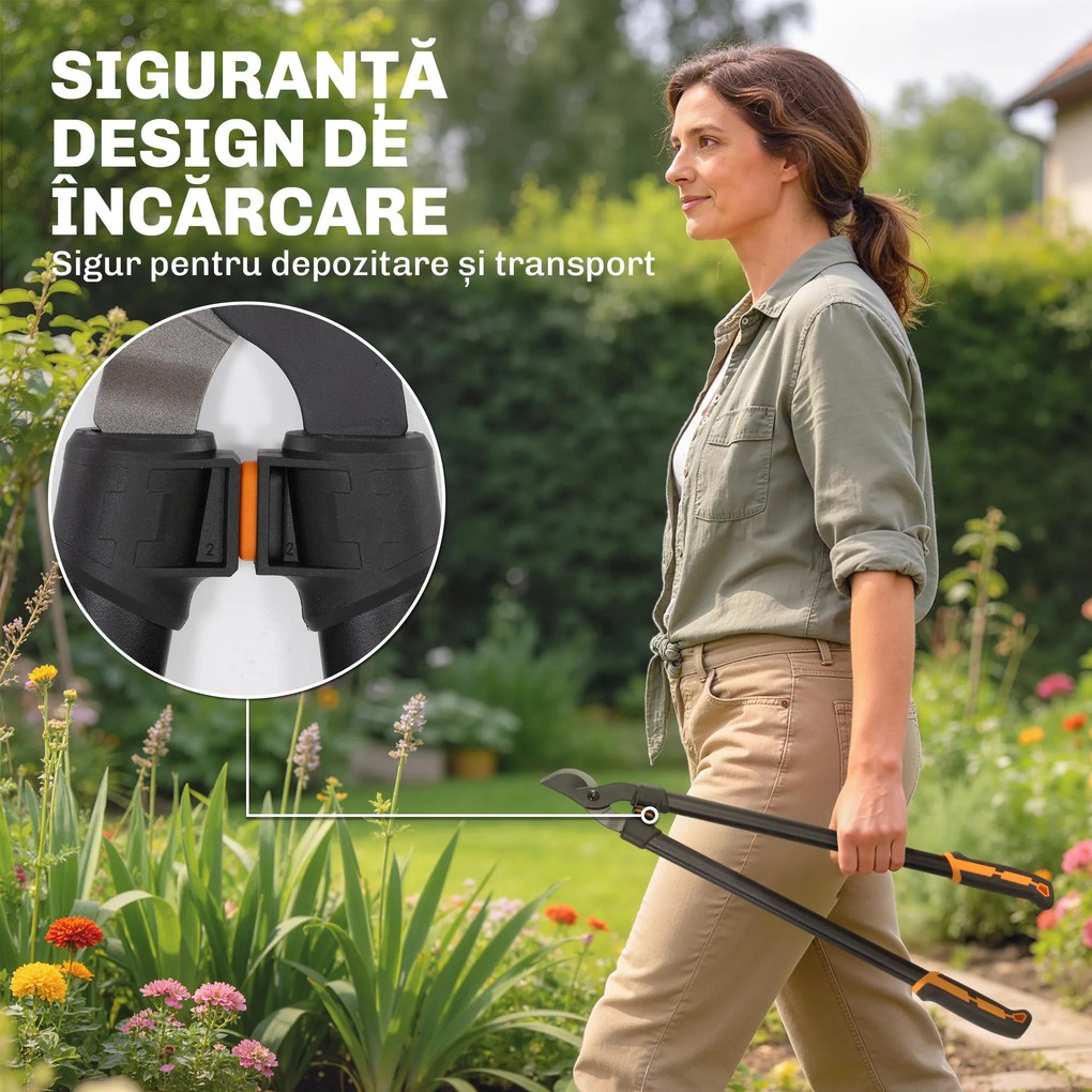 Outsunny Set de Grădinărit 2 Piese cu Foarfece de Tăiat Crengi și Foarfece de Grădinărit, cu Mâner Moale și Sistem de Blocare | Aosom Romania