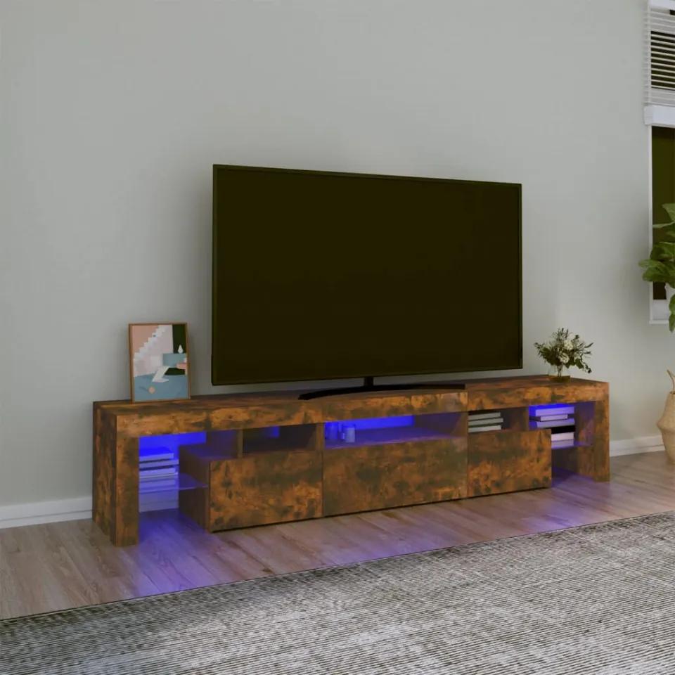 Comodă TV cu lumini LED, stejar fumuriu,200x36,5x40cm