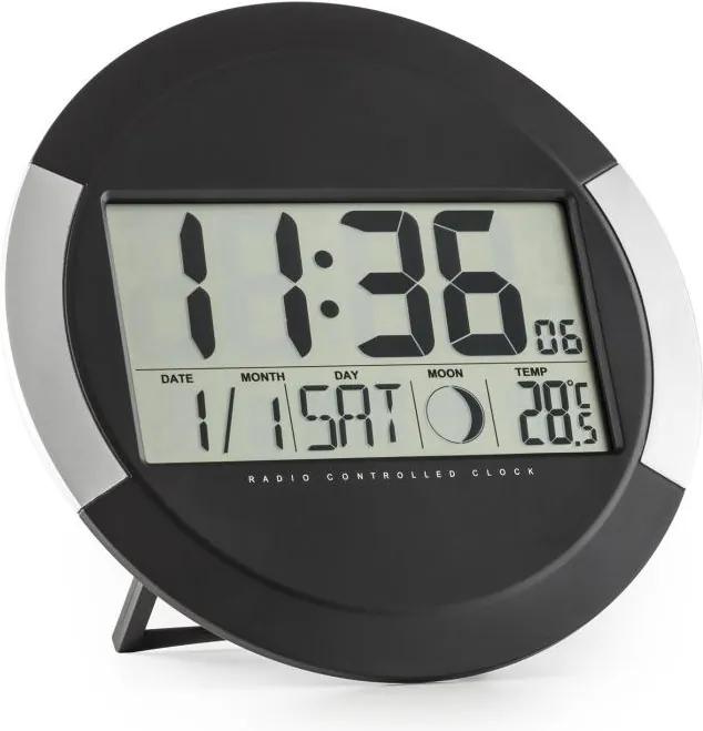OneConcept Clockwork, ceas digital fără fir, de perete, termometru, calendar, faza lunii, suport
