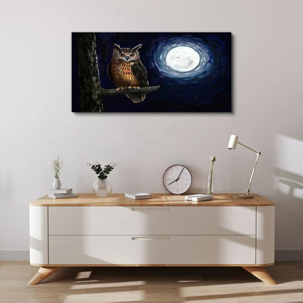Tablou canvas ramură de copac bufniță noapte lună