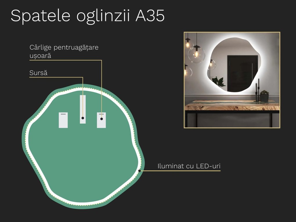 Oglindă LED organică cu iluminare A35