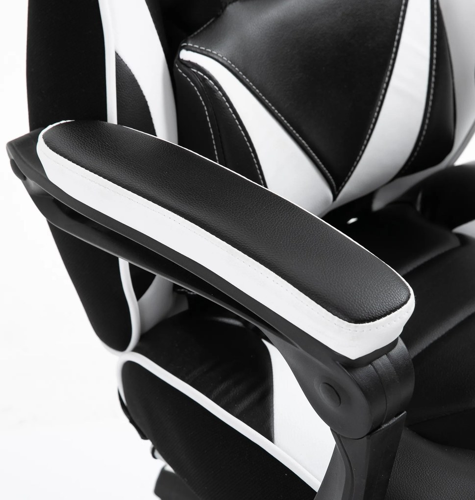 Vinsetto Scaun Gaming Ergonomic, Fotoliu de Birou confortabil cu Suport de Picioare, Perne pentru Cap și Zonă Lombară, Înălțime Reglabilă, negru și alb | Aosom Romania