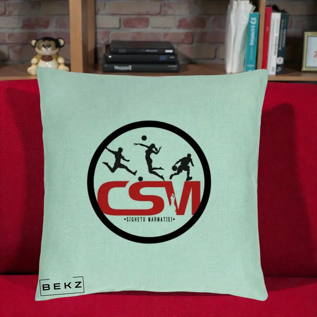 Perna Personalizata CSM Sighetu Marmatiei Sport, 40x40 cm, Verde Menta, Husa Detasabila, Perna Inclusa, BEKZ®