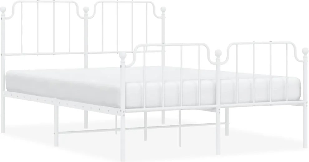vidaXL Cadru pat metalic cu tăblie de cap/picioare , alb, 135x190 cm