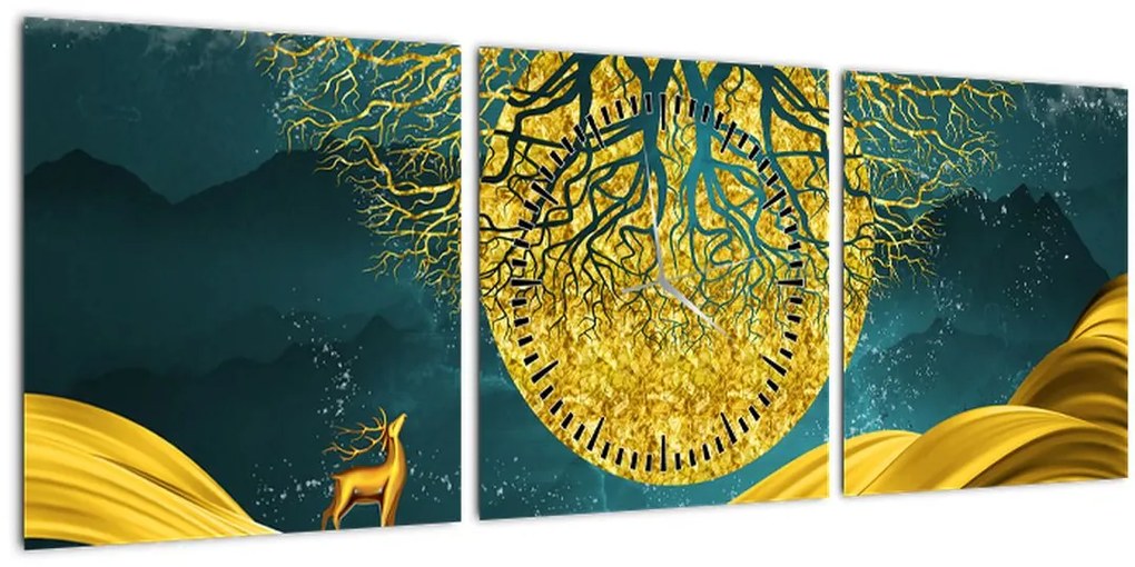 Tablou - Abstract, peisaj auriu (cu ceas) (90x30 cm)