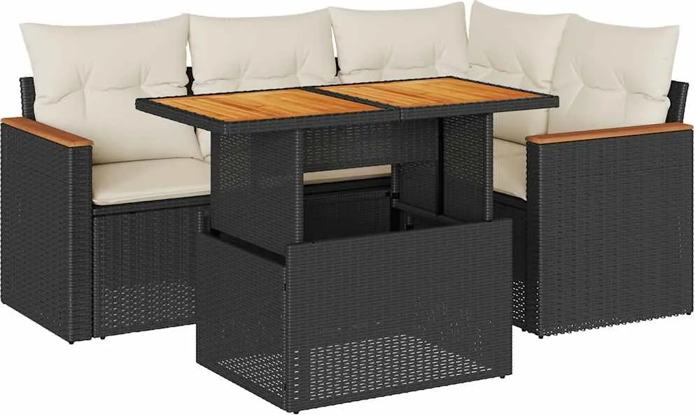 vidaXL Set mobilier de grădină cu perne, 5 piese,poliratan/lemn acacia