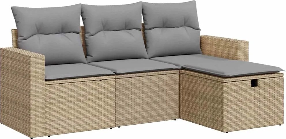 vidaXL Set canapele de grădină, 4 piese, cu perne, bej, poliratan