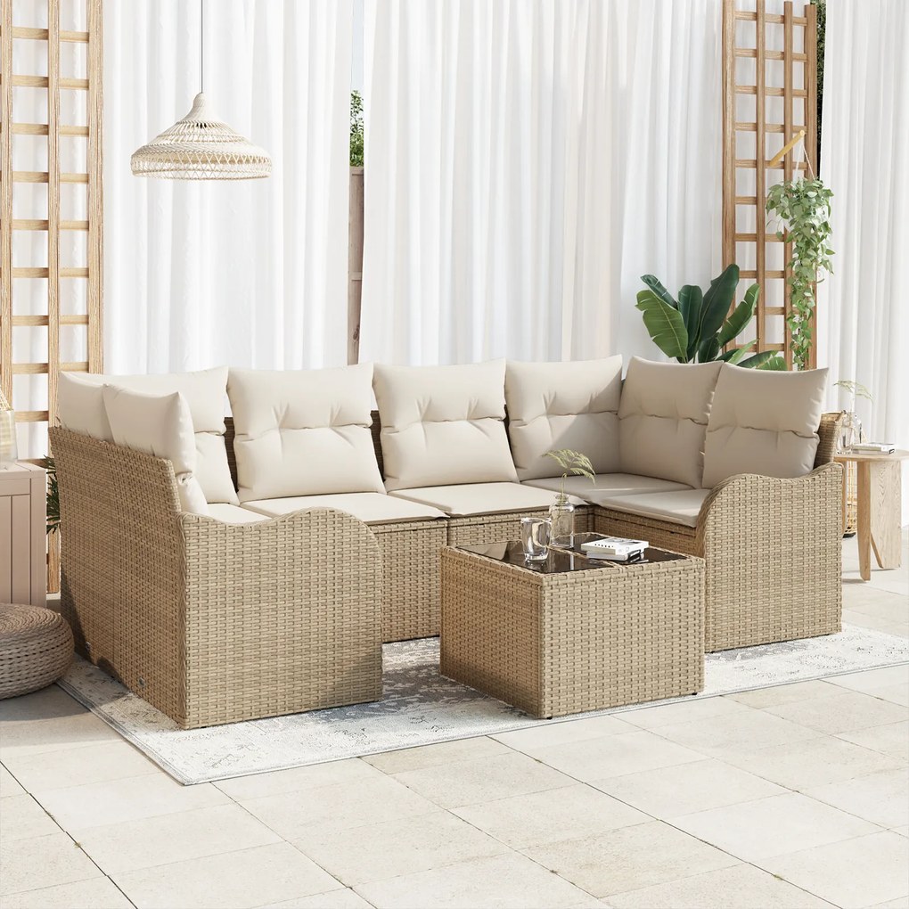 vidaXL Set de canapele pentru grădină 7 pcs Bej 55 x 55 x 37 cm
