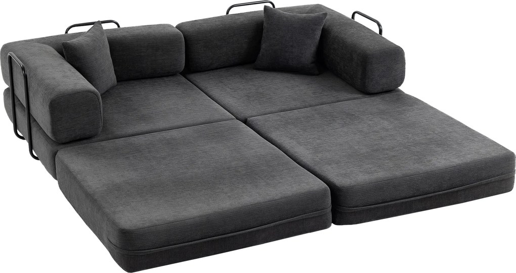 HOMCOM Canapea‑Pat 2 locuri Extensibilă Tapițată în Chenille cu Căptușeală Groasă Brațe Late 2 Perne Gri Închis | Aosom Romania