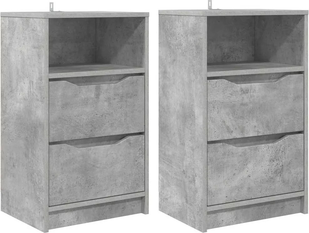 vidaXL Mese de noptieră cu sertar 2 pcs Gri din beton 40 x 30 x 467 cm