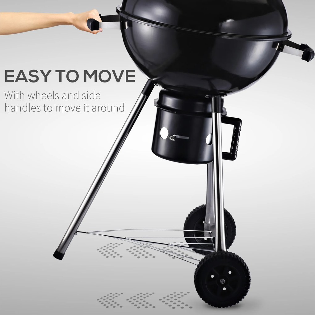 Gratar Portabil OutSunny din fonta, 2 roti, 2 grile, Capac, 50x63x94cm | Aosom RO