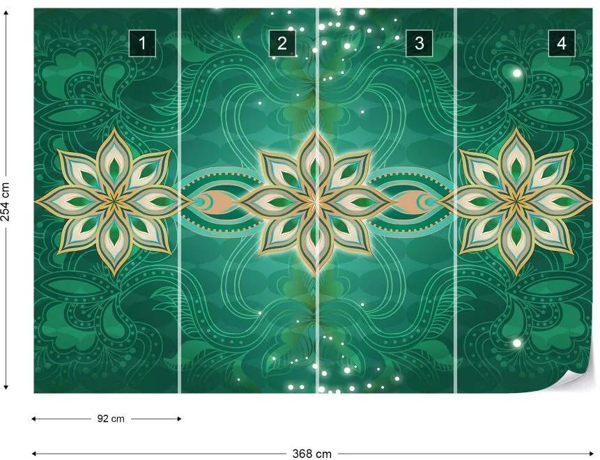 Fototapet GLIX - Green Gold Abstract Pattern  + adeziv GRATUIT Papírová tapeta  - 368x254 cm